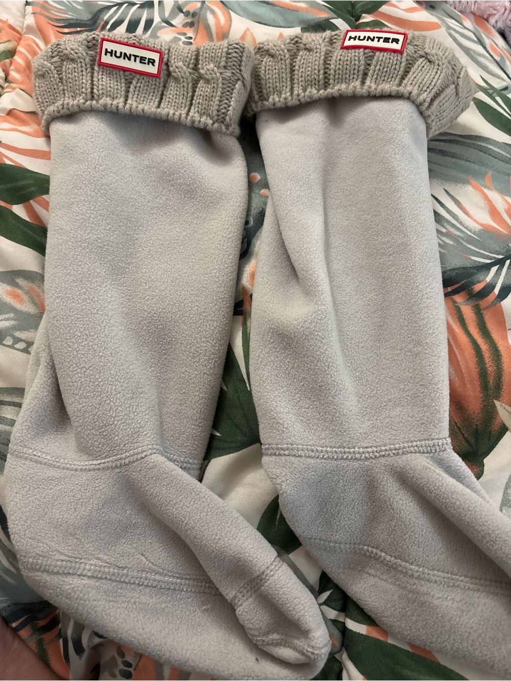 Hunter Light Gray Fleece Socks with Knit Cuff and Logo - Picture 2 of 2